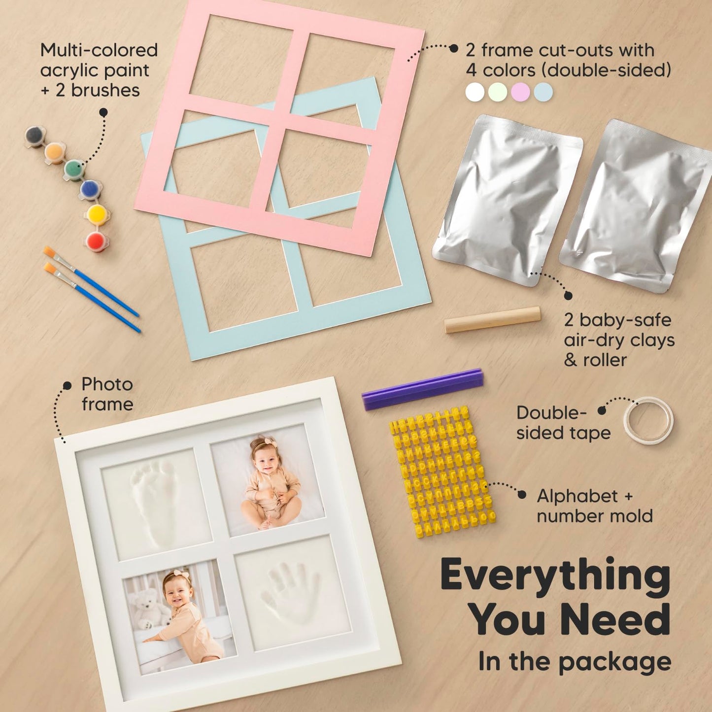 KeaBabies Baby Hand and Footprint Kit - Baby Footprint Kit, Clay Handprint Keepsake Frame, Pets Paw, Newborn Collage Picture Frame, Personalized New Mom Gifts for Showers & Registry (Alpine White)