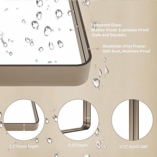 LOAAO Bronze Bathroom Mirror - 22”x30” Rounded Rectangle with Anti-Rust Brushed Metal Frame | Versatile Hanging Options