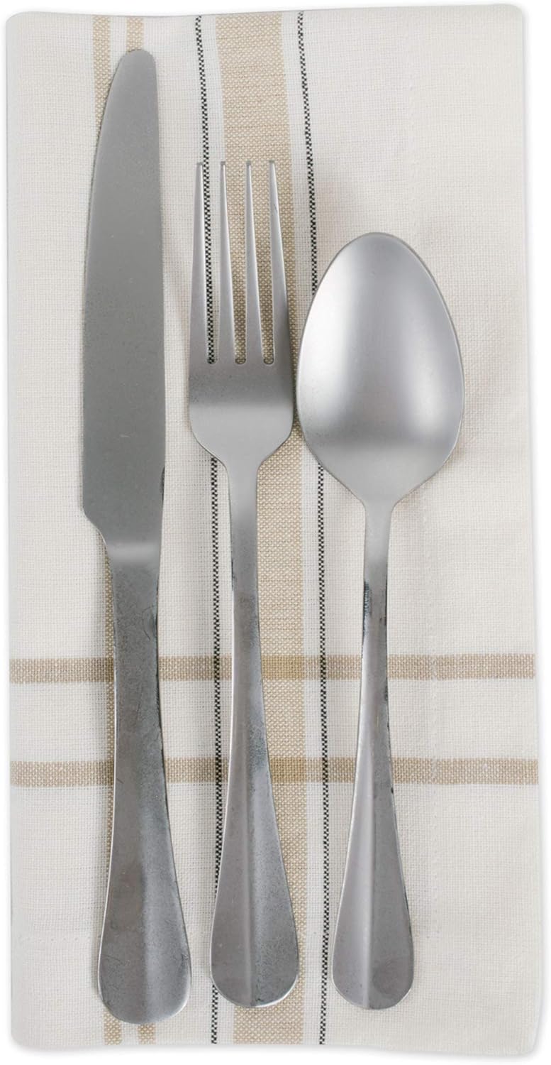 DII French Stripe Tabletop Collection Dining Table Linen Napkin Set, 20x20, White Chambray, 6 Piece
