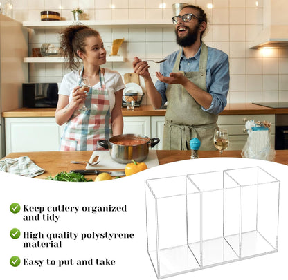 Rainmae Acrylic Cutlery Storage Organizer, Plastic Utensil Holder for Kitchen Countertop Organization, Holds Silverware