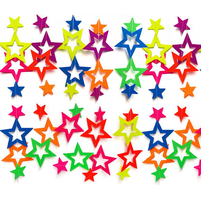126feet UV Paper Garland Hollowed Star Neon Streamers Black Light Decorations Glow Party UV Reactive Party Favors Glow in The Dark Supplies and Decorations Wedding Birthday Banner