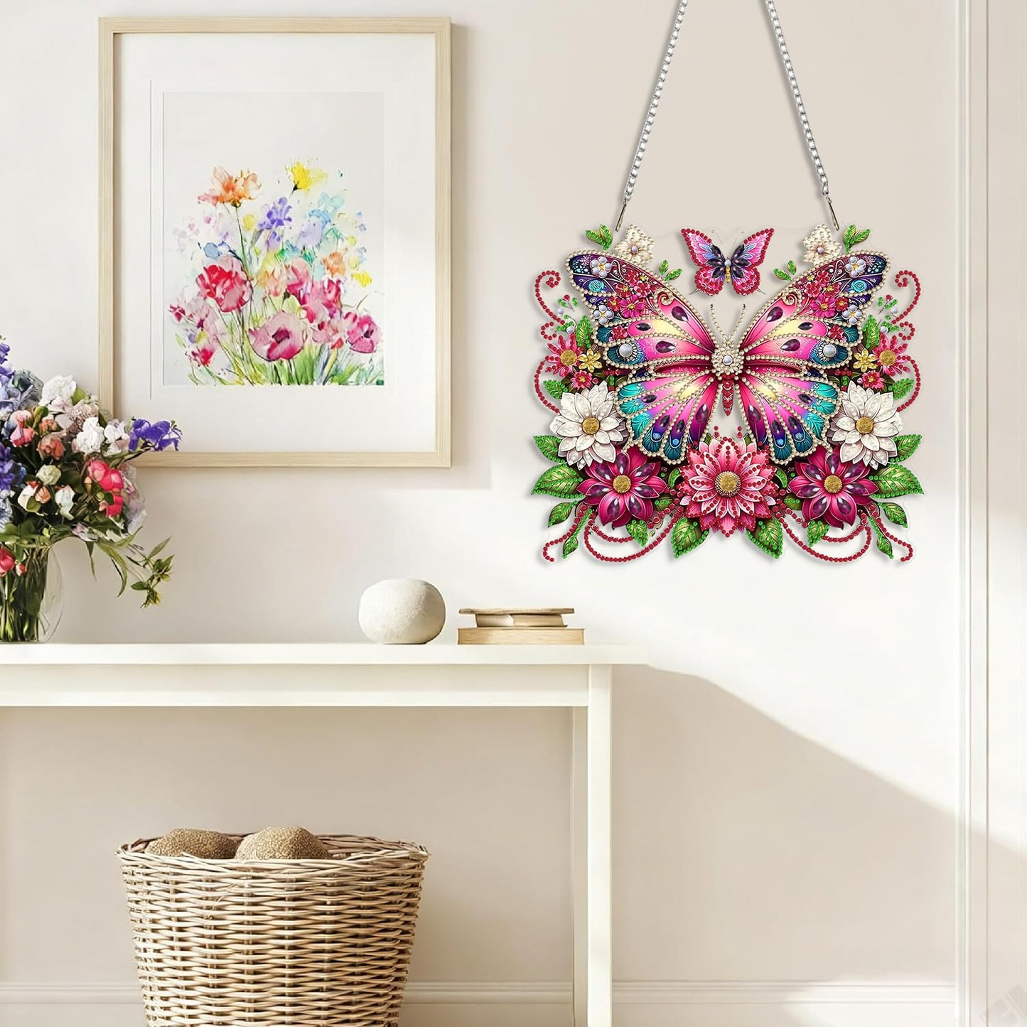 LPDJITO Butterfly Diamond Painting Kits Hanging Pendant, Special Shaped Crystal DIY Flowers Diamond Art Hanging Sign Double-Sided Pattern Gem Painting Window Door Ornament