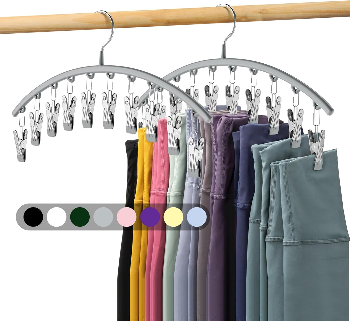 Volnamal Legging Organizer - Metal Yoga Pants Hanger with Rubber Coating | 2-Pack Holds 20 Leggings - Grey
