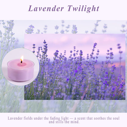Scented Tea Lights Candles, Lavender Twilight, 16 Pack – Purple Scented Tealight Candles – 100% Palm Wax, 6 Hour Burn Aromatherapy Tea Light Votive Candle for Relaxation, Spa, Yoga, Home Decor