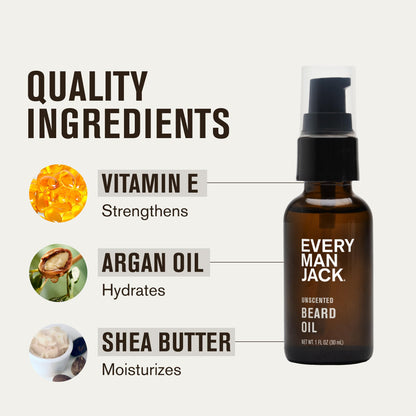 Every Man Jack Men's Beard Oil - Aged Bourbon Fragrance - Deeply Moisturizes and Softens Your Beard and Adds a Natural Shine - Naturally Derived with Shea Butter and Argan Oil - 1 fl oz