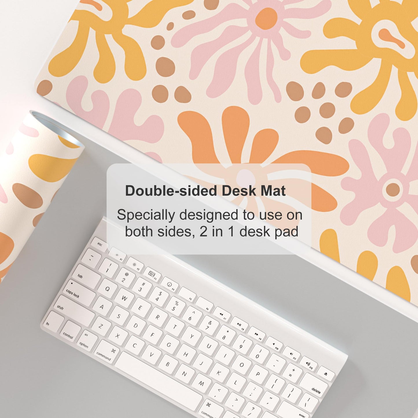 Colorful Star Large Mouse Pad, PU Leather Waterproof Desk Mat, Computer Gaming Mouse Pad, XXL Full Desk Mousepad Non Slip Desk Pad for School Office Home 31.5" x 15.7" - Wavy Flowers