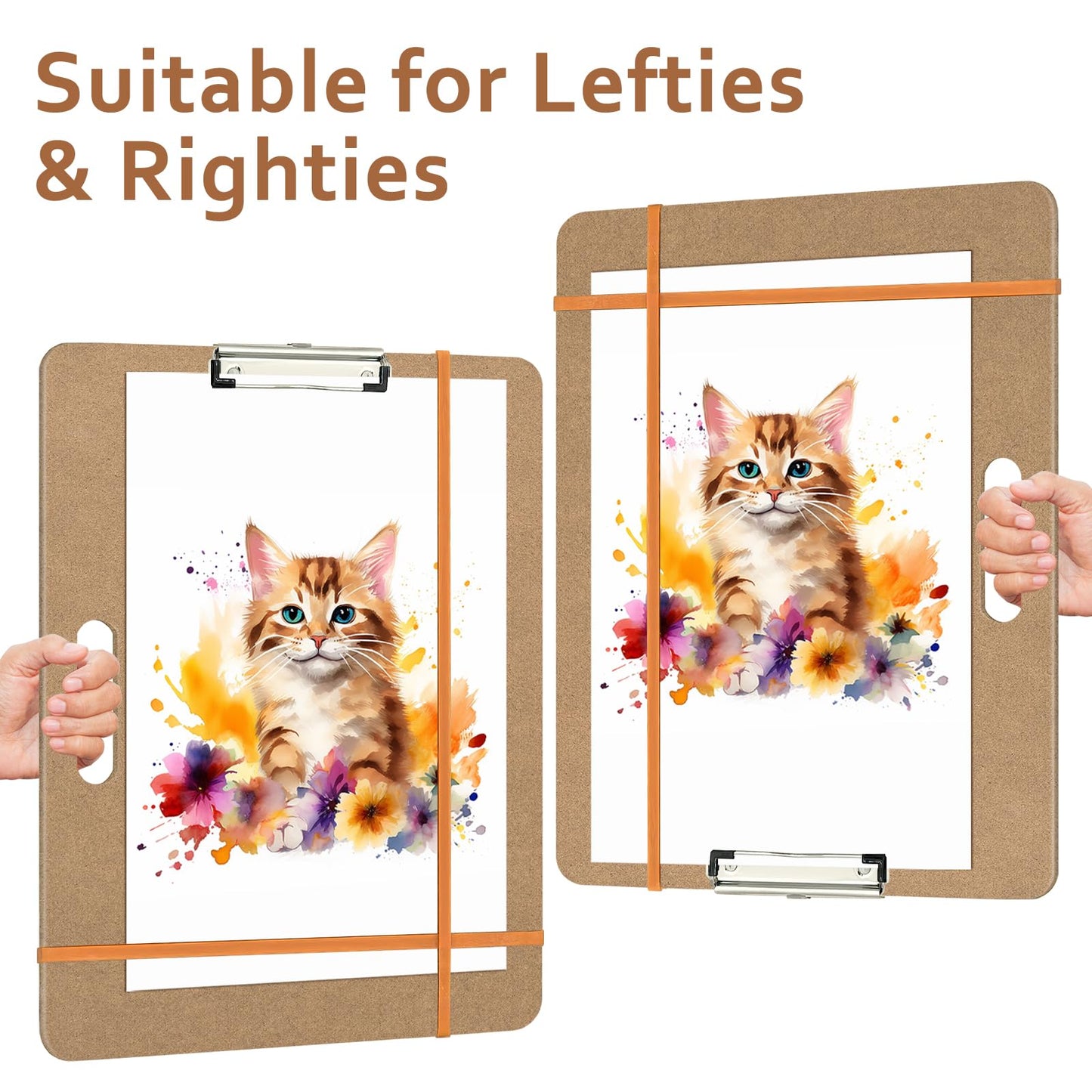 Drawing Board 13x17 Sketch Board with Handle, Portable Wooden Art Clipboard with Sturdy Clip and Rubber Bands, Lightweight Drafting Board Fits in Artists Tote for Sketching, Drawing & Painting