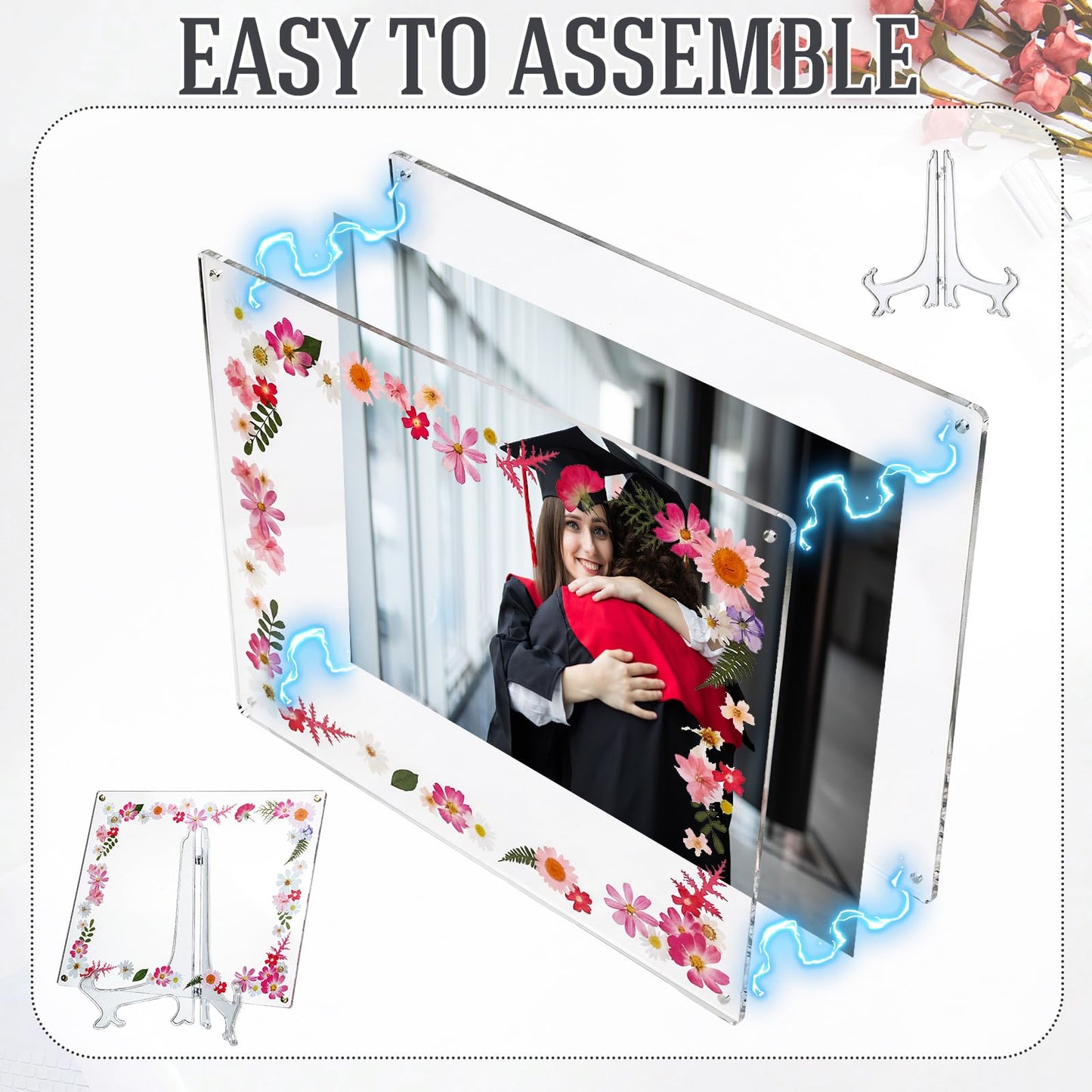 Novabright 2 Set 2026 8.5x11 Floral Acrylic Graduation Certificate Frame Pressed Flower Wall Mount Floating A4 Picture Frame Double Panel for Graduation Certificate Degree Document Memory Picture Gift