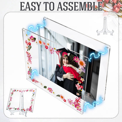 Novabright 2 Set 2026 8.5x11 Floral Acrylic Graduation Certificate Frame Pressed Flower Wall Mount Floating A4 Picture Frame Double Panel for Graduation Certificate Degree Document Memory Picture Gift