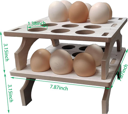 Stackable Wooden Egg Holder Countertop, Rustic Double Layer Egg Organizer for 24 Fresh Eggs, 2 pcs