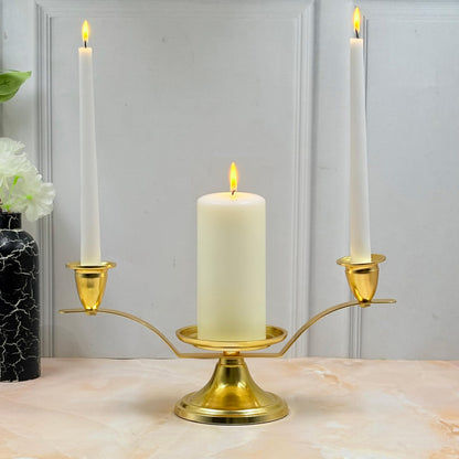 Hosley Gold Metal Unity Candle and Holder Set for Wedding, 11.50 Inch High Cream Wedding Unity Candle Set Includes 1 Pillar and 2 Taper Candles