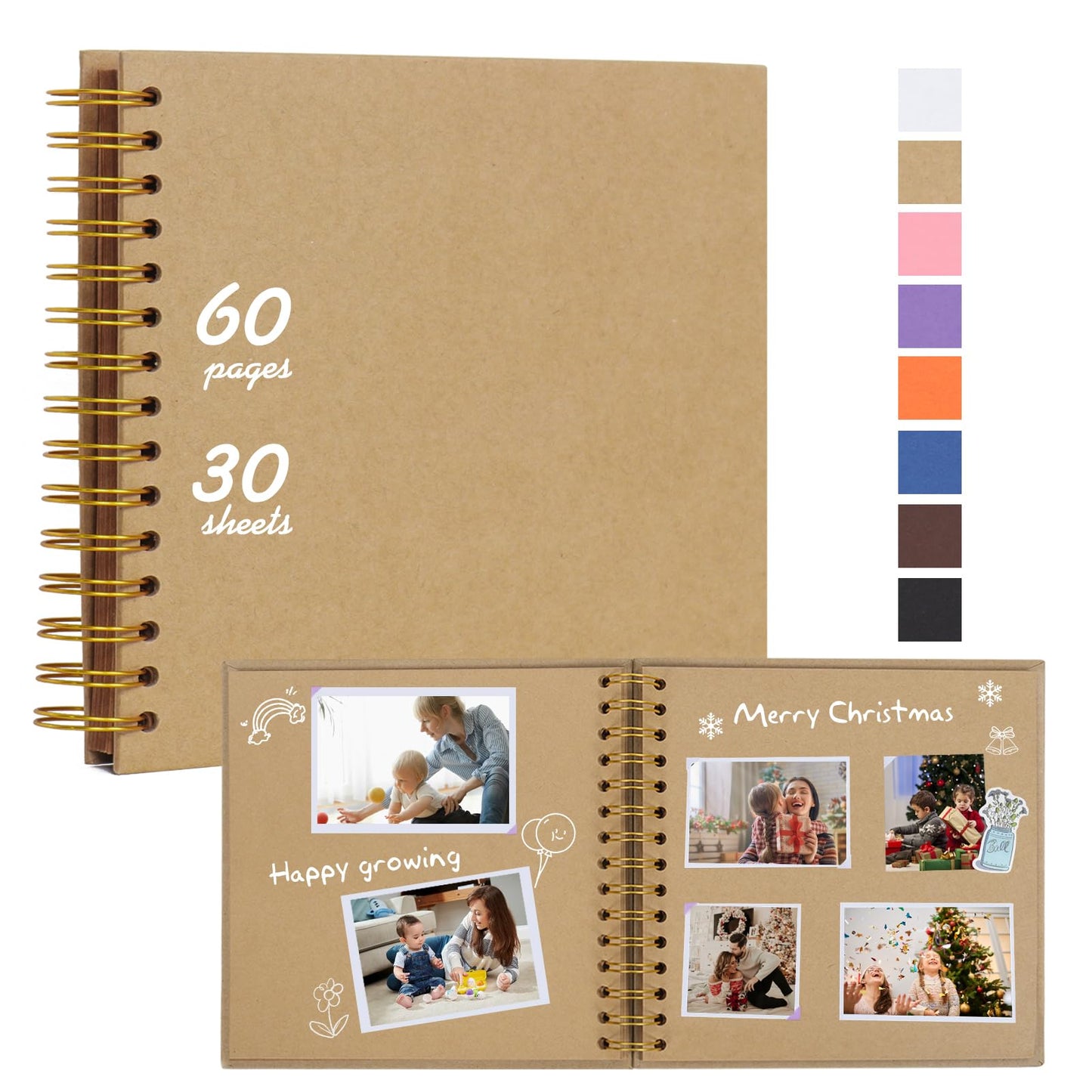 RECUTMS 8 x 8 Inch Small DIY Scrapbook Photo Album, 60 Pages Hardcover Craft Paper Photo Album for Memory Book, Anniversary, Valentines Day Gifts (Brown)