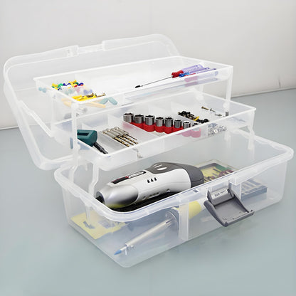 Tosnail 12-Inch 3 Layers Plastic Craft Organizer Box Storage Container First Aid Carrying Case for Sewing, Painting, Arts - Clear