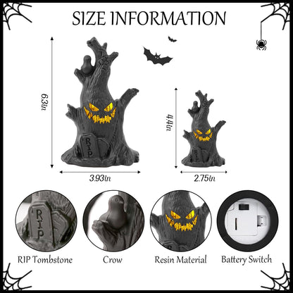 Lifnatty Halloween Tree Lights Decorations 2 Pack – Haunted Tree with Glowing Eyes, Battery Operated Halloween Tabletop Decorations for Home, Mantel, Party & Indoor Haunted House Decor