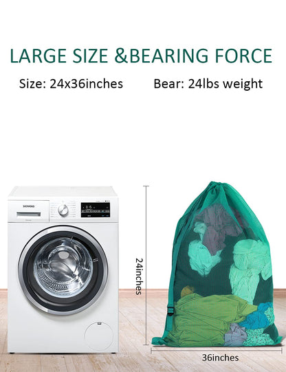 Mesh Laundry Bags with Adjustable Shoulder Strap, 24" x 36" Heavy Duty Nylon, Drawstring Closure, 3-Pack, Mixed Colors