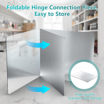 20"x20" Extra Large Kitchen Splash Back 2PCS, Heavy Duty Stainless Steel Foldable Stove Guard, Heat Resistant Easy Clean Oil Splatter Shield