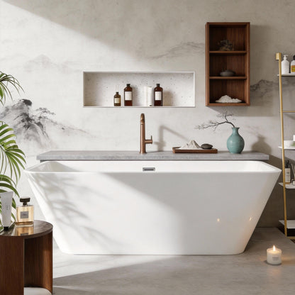 59" Freestanding Acrylic Soaking Tub, Large Bathtub, Contemporary Stand-Alone Bathroom Tub with Non-Slip Surface, Overflow and Drain Included, Deep Bathtub for Home Spa