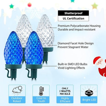 Brightown C9 LED Christmas String Lights - 200 LEDs, 132ft Waterproof Outdoor Decor | Green Wire