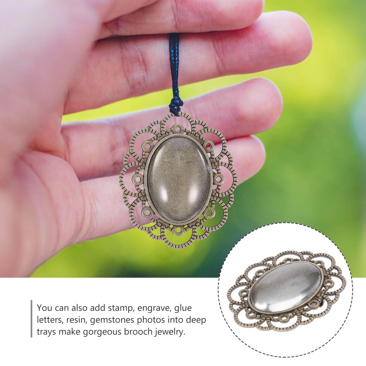 Healifty Vintage Brooch Base Bezels Kit with Dome 1.57X1.25 Inch Copper Pin Back Bottom Holder for DIY Jewelry Making Craft Oval Brooch Findings Tray