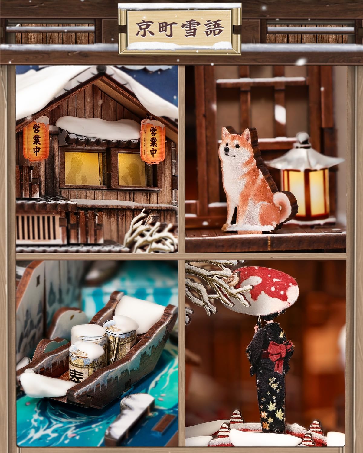 CUTEBEE Book Nook Kit - Japanese Style DIY Miniature Winter House, LED Light Bookshelf Decor Alley Dollhouse for Adults Teens, Gifts for Family (Kyoto Snow Whisper)