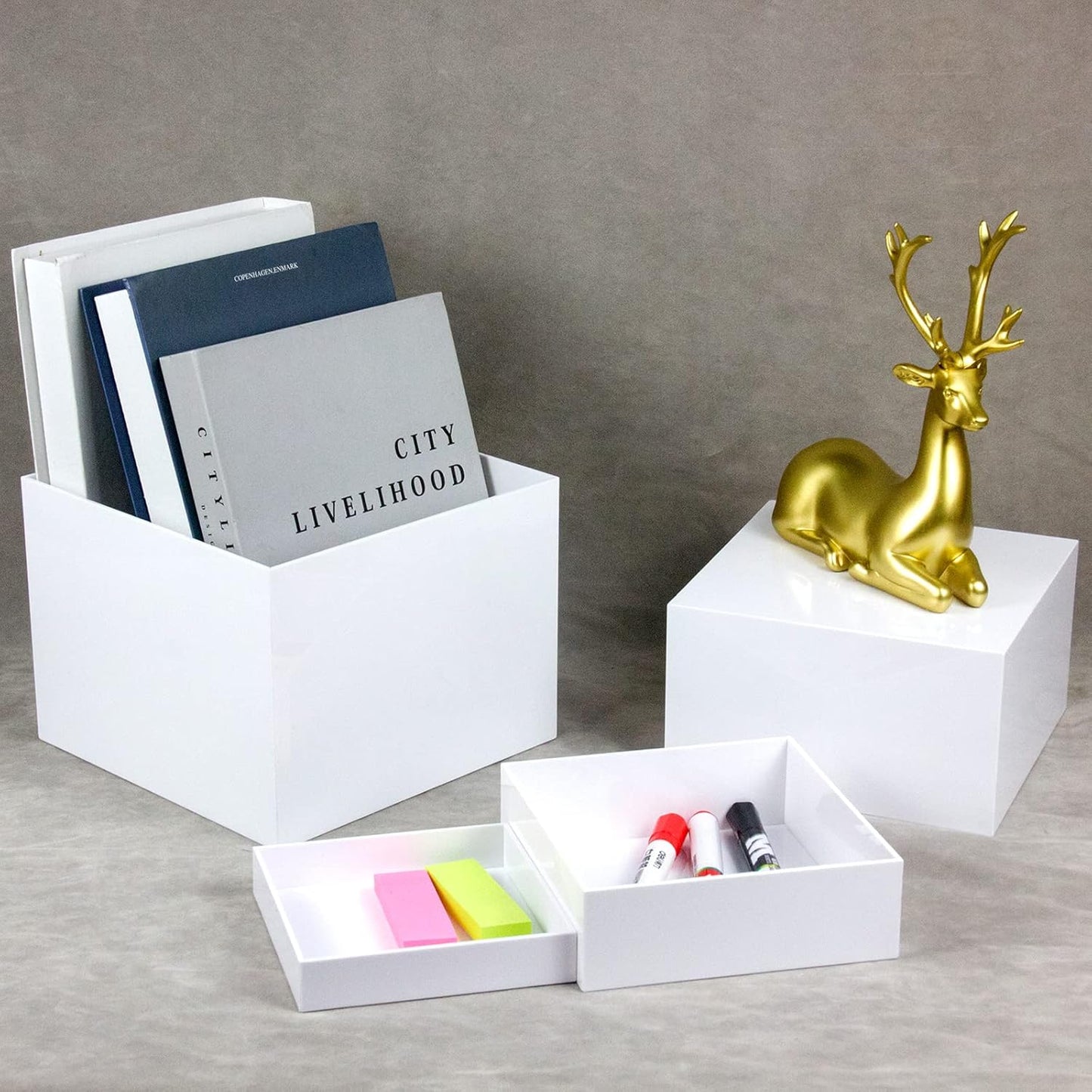 KCGANI 5 White Acrylic Cube Cupcake Dessert Display Stands, Sides Nesting Risers Boxes, Square Acrylic Table Decorate