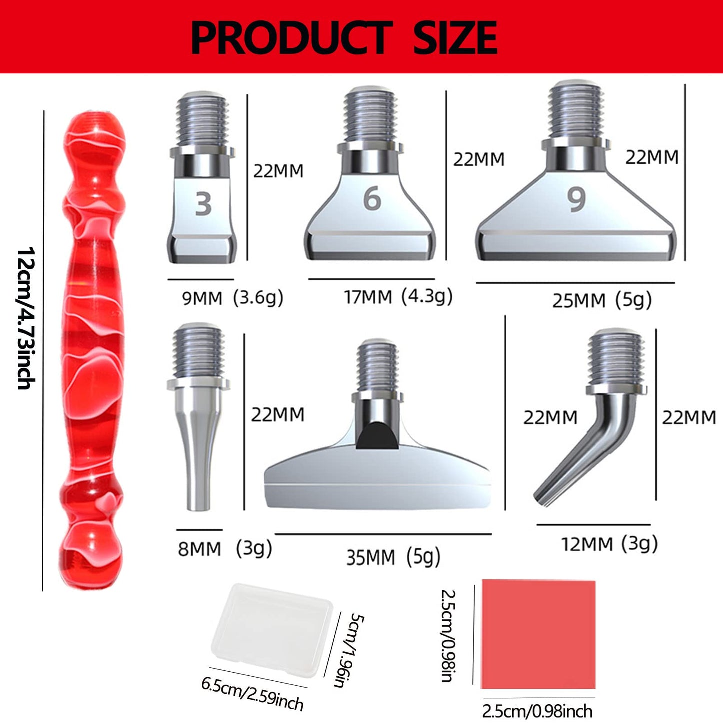 LIBIFUN 14pcs Metal Screw Thread Tips Diamond Painting Art Pen Accessories and Tools kit, a Diamond Resin Pen, 6 painting wax, 6 Metal Stainless Steel Tips, Supplies for DIY Craft, Comfort Grip (Red)