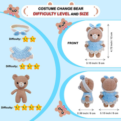 LoopMap Amigurumi Crochet Kit for Beginners with Removable Dress & Video Tutorials, DIY Bear Making Kit Includes Premium Yarn & Tools, Creative Gift for Adults Teens (Blue)