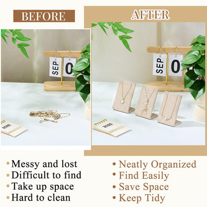 RattanView 12 Pieces Linen Earring Display Stand Necklace Pendant Jewelry Stand Showcase Organizer Display Holder for Earring Pendant Accessory Rack(Linen Color,Straight Style)