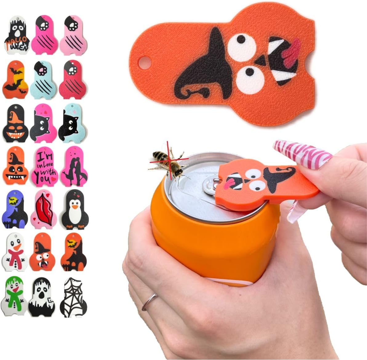 1Pc Pumpkin2 Soda Can Opener and Cover,Easy Soda Tab Opener with Stylish Drink Protectors for Long Nails,Reusable