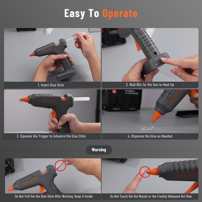 Katerk 12V Full Size Cordless Hot Glue Gun with 24 Glue Sticks, Drip-Free Fast Heating Rechargeable and Heavy Duty Battery Operated Glue Gun and Sticks Sets 11mm x24 for Crafts DIY, Repair, Gift
