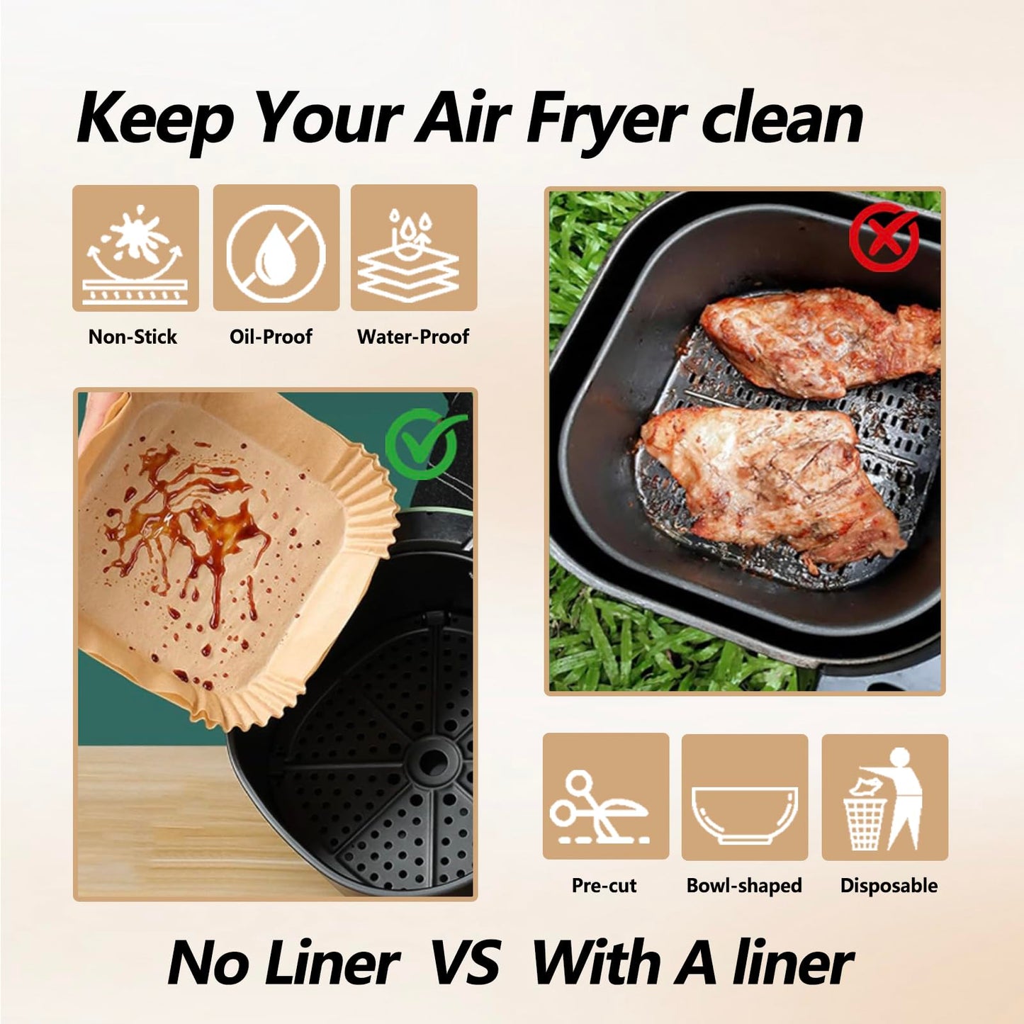Air Fryer Disposable Paper Liner, 100PCS Food Grade Parchment Liners for Ninja DZ201,Ninja Foodi Dual Air Fryer Accessories Baking Paper (9 * 6, Natural)