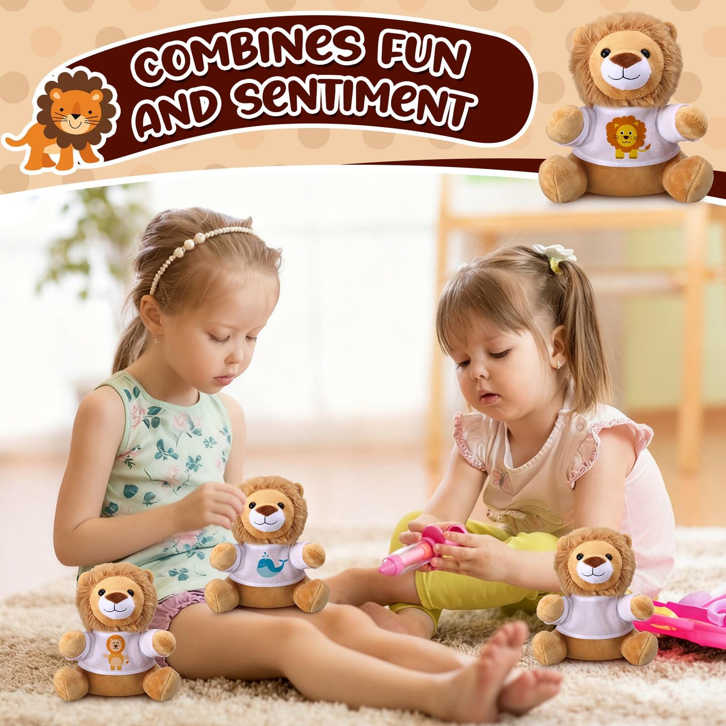 Blueweenly 64 Pcs Make Your Own Stuffed Animal Lion Kit Including 6 Inches Soft Lion Plush with White T Shirt and 12 Colors Pens for Birthday Favors Forest Party Crafting Gifts