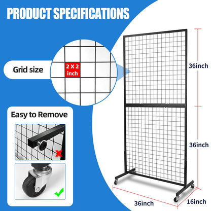 NectaCol Grid Wall Panels, 2 Packs 3'x 6' Grid wall Panels Stand with T-Base, Black Wire Gridwall Display Rack, Craft Show Display Rack, Art Gridwall Display Stand