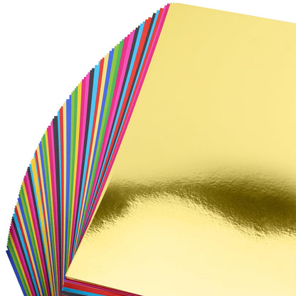 100 Sheets Metallic Mixed Cardstock Paper Bulk, Foil Paper Board 12" x 12", Mirror Finish Surface, Assorted Mixed Glitter Paper 250gsm for Crafting Card Making Invitations Decorations