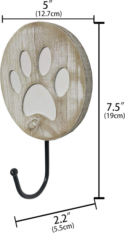 Vintage Style Dog Paw Wall Mounted Hooks, Rustic Farmhouse Leash Holder for Dog Leash on Wall