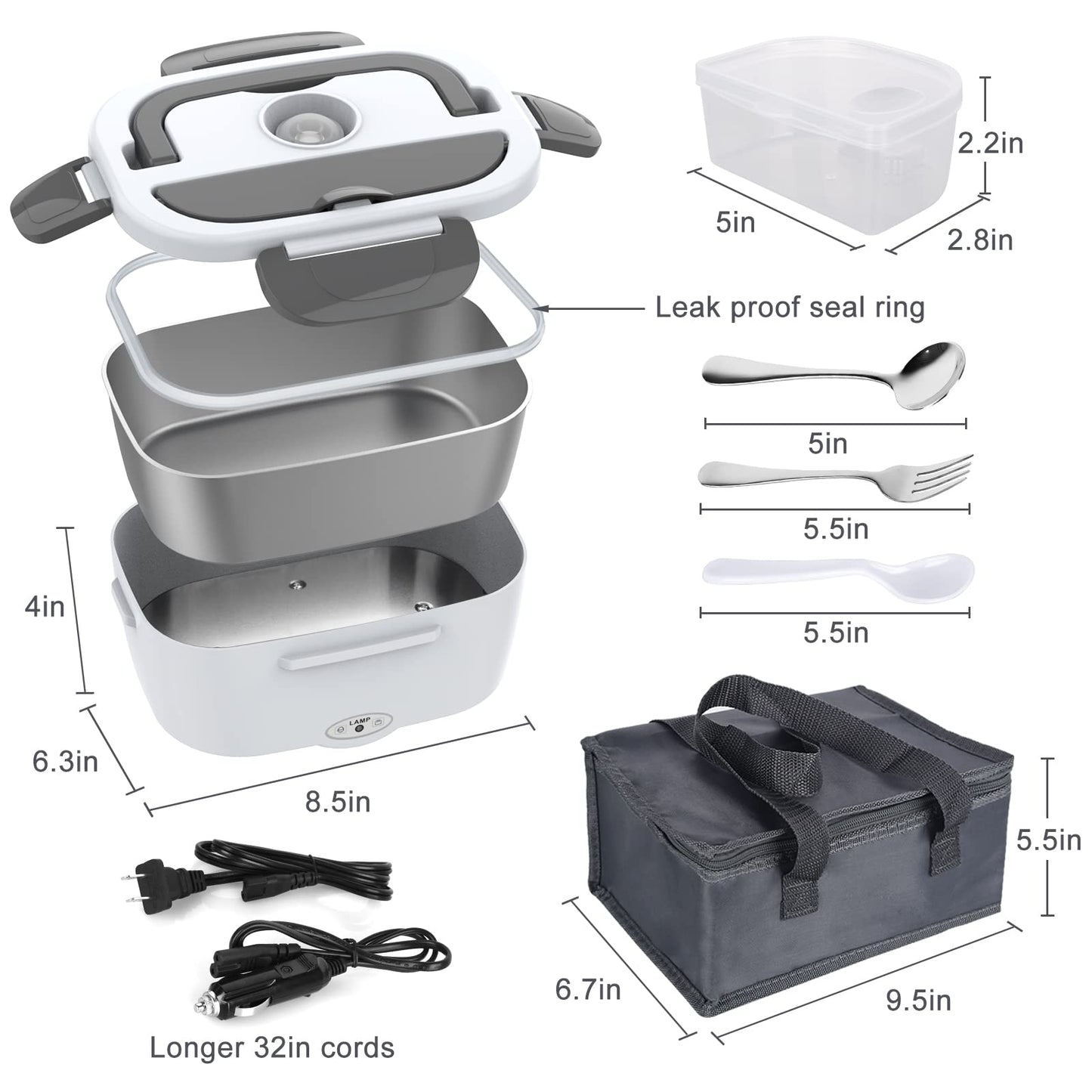 Electric Lunch Box Food Heater, 3 in 1 Ultra Quick Heated Lunch Boxes for Adults, 12V/24V/110V Portable Food Warmer for Car/Truck/Office With Fork Spoon and Insulated Carry Bag