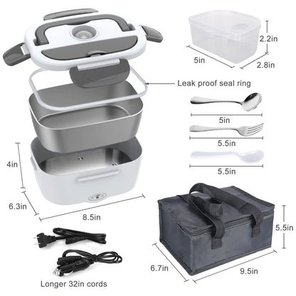 Electric Lunch Box Food Heater, 3 in 1 Ultra Quick Heated Lunch Boxes for Adults, 12V/24V/110V Portable Food Warmer for Car/Truck/Office With Fork Spoon and Insulated Carry Bag