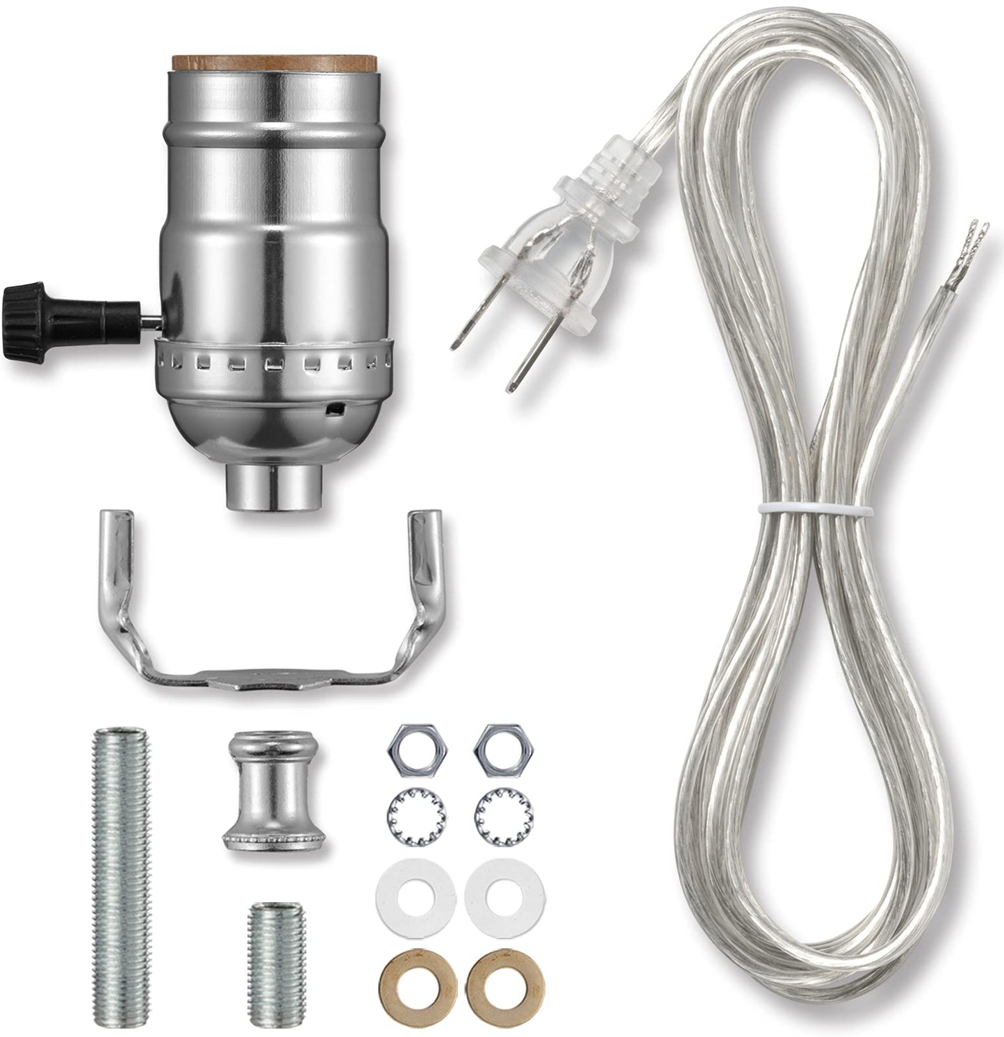 Lamp Kits for Do It Yourself, Lamp Rewire Kit with 3-Way Lamp Socket and Essential Hardware, 12 FT Lamp Cord Replacement, Lamp Repair Kit for Table Lamps, Lamp Wiring Kit, Lamp Parts (Silver)