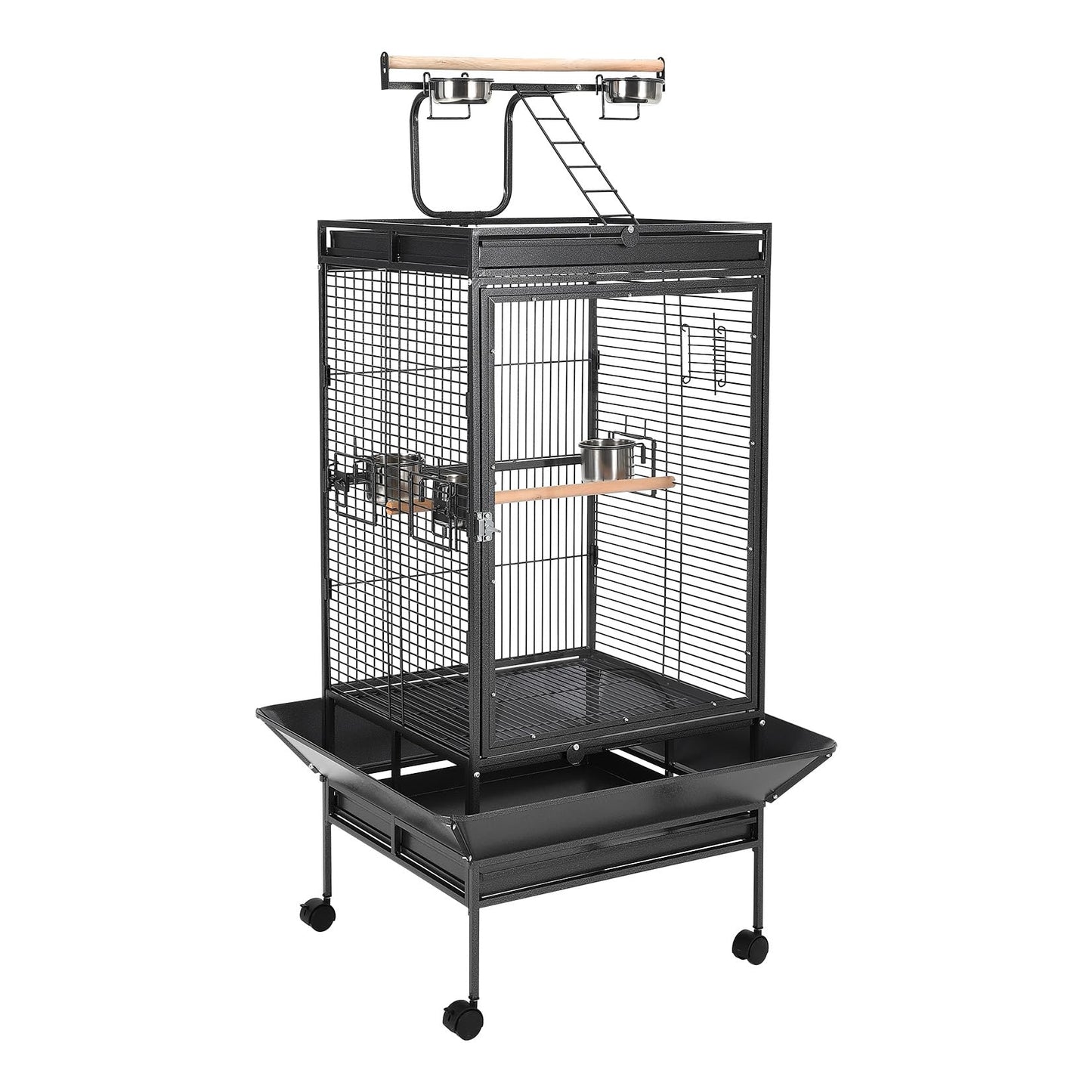 Large Vintage Wrought Iron Bird Cage - Rolling Stand, Stainless Bowls, Non-Toxic Coating, Flight Cage, Easy Clean,for Various Birds,65inch