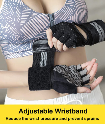Weightlifting Gym Gloves for Men Women, Breathable Workout Gloves, Anti-Slip Exercise Gloves, Adjustable Wrist Support, Full Palm Protection, Lightweight