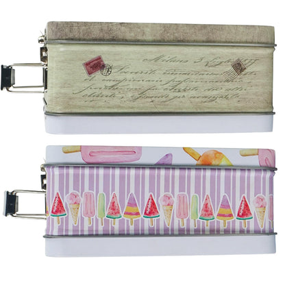 DreamsEden Luwint Tin Storage Boxes with Handle Small Metal Fun Box Cute Sturdy Tin Box Decorative Keepsake Case with Lid, Set of 2