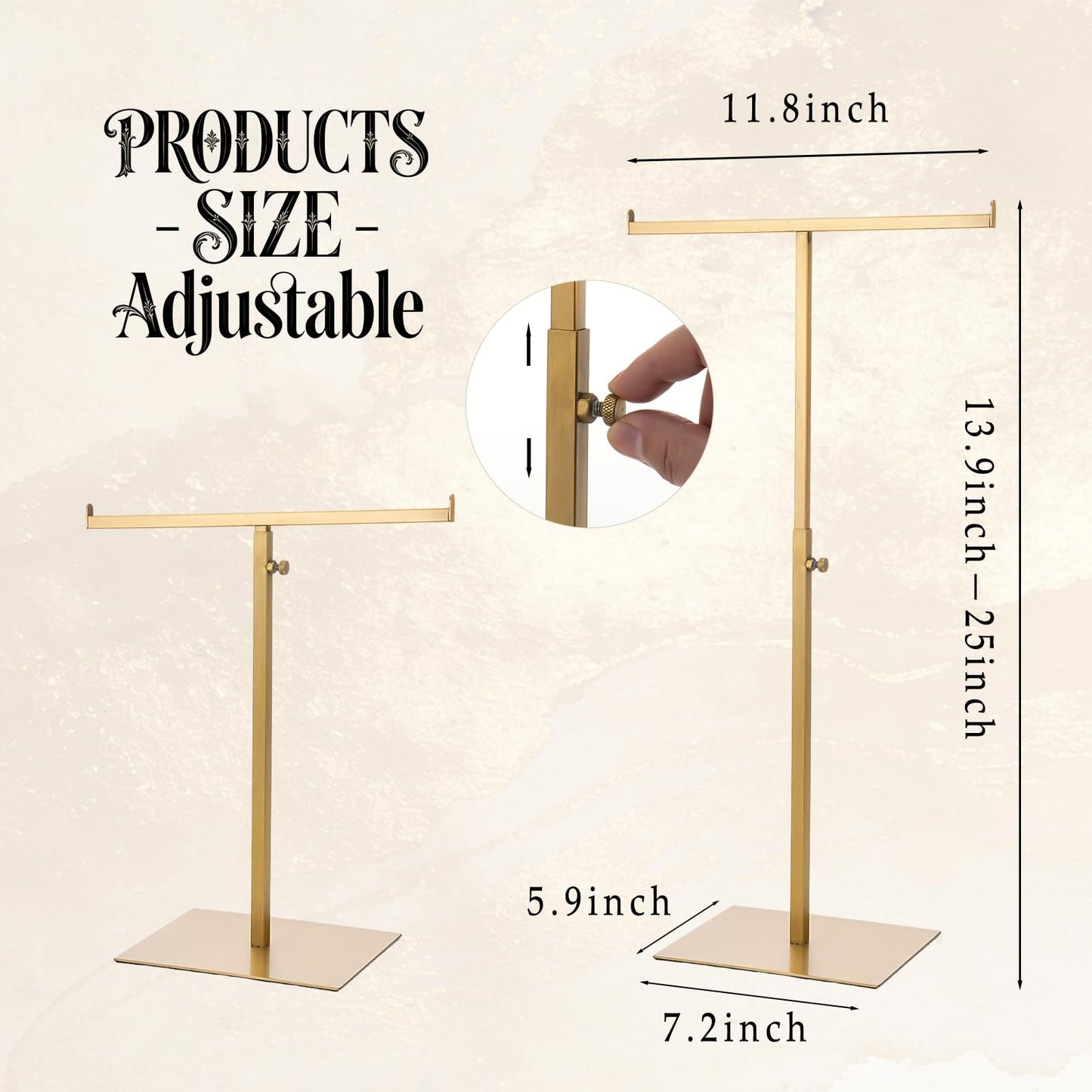 Purse Display Stand Jewelry Towers 2 Packs Stainless Steel Bag Stand Tabletop Adjustable Height Double Hook Hanging Jewelry Stands for Necklaces Organizer Home Store Boutique (Anti-fingerprint)