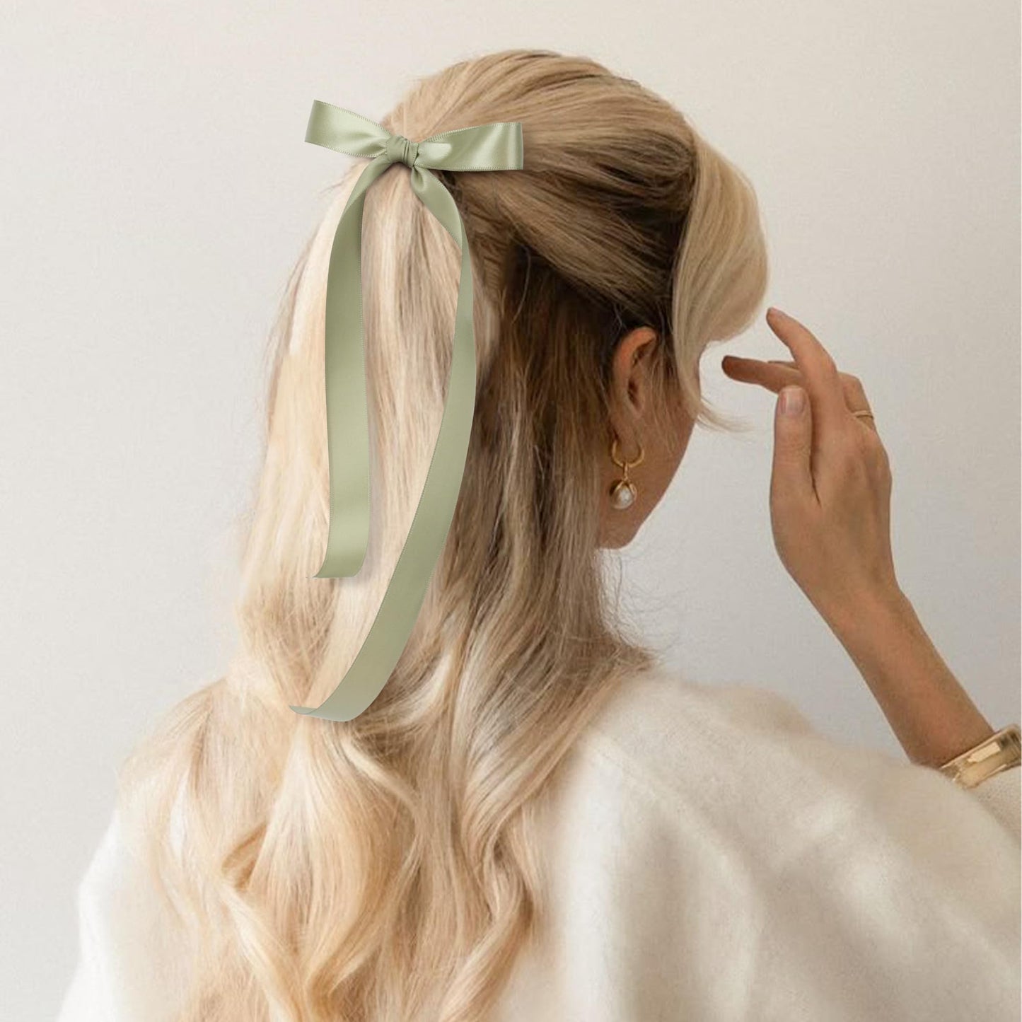Keypan Sage Green Satin Ribbon 5/8 Inch x 50 Yards Double-Faced Ribbons for Gift Wrapping Crafts Flower Bouquet Hair Wedding Paper Bows Invitations