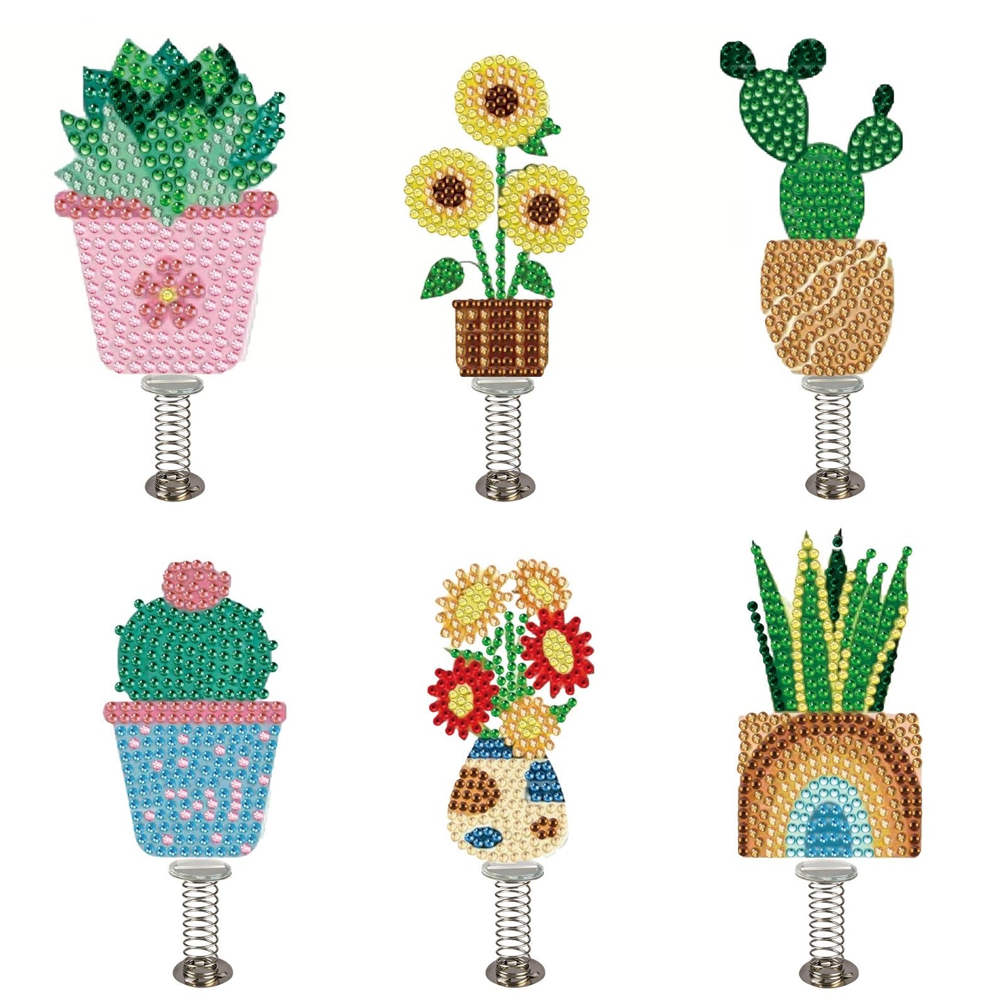 LOVESHANG 5D Diamond Painting Set, 6-piece Double Sided Dot Diamond Set, Cute Potted Diamond Art, Full Diamond DIY Succulent Plant Cactus Sunflower Embroidery Mosaic Handmade Set, Car Decoration Gift