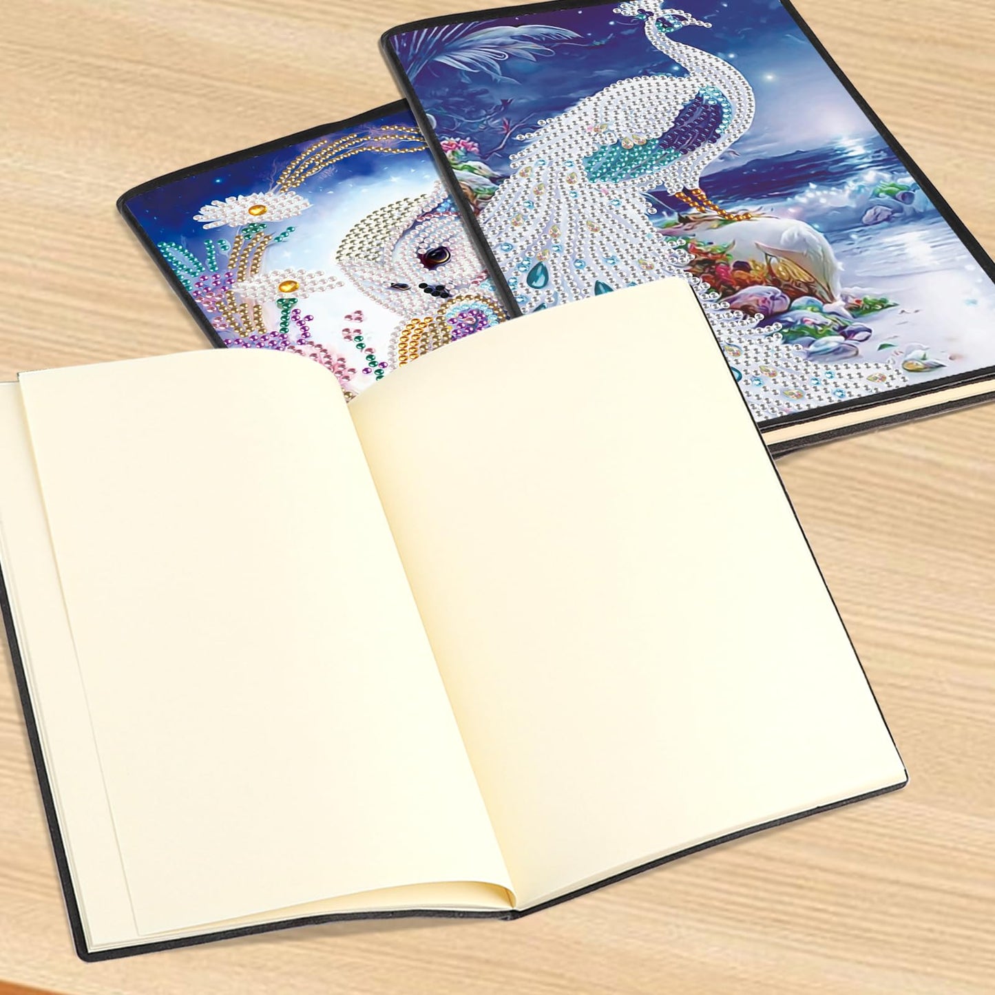 DCIDBEI 2 Pack 5D Diamond Painting Notebooks A5 Blank Owl Peacock Diamond Art Painting Crystal Cross Stitch Special Shaped Arts and Crafts Journal Diamond Kits Writing Sketchbook Journal Diary Books