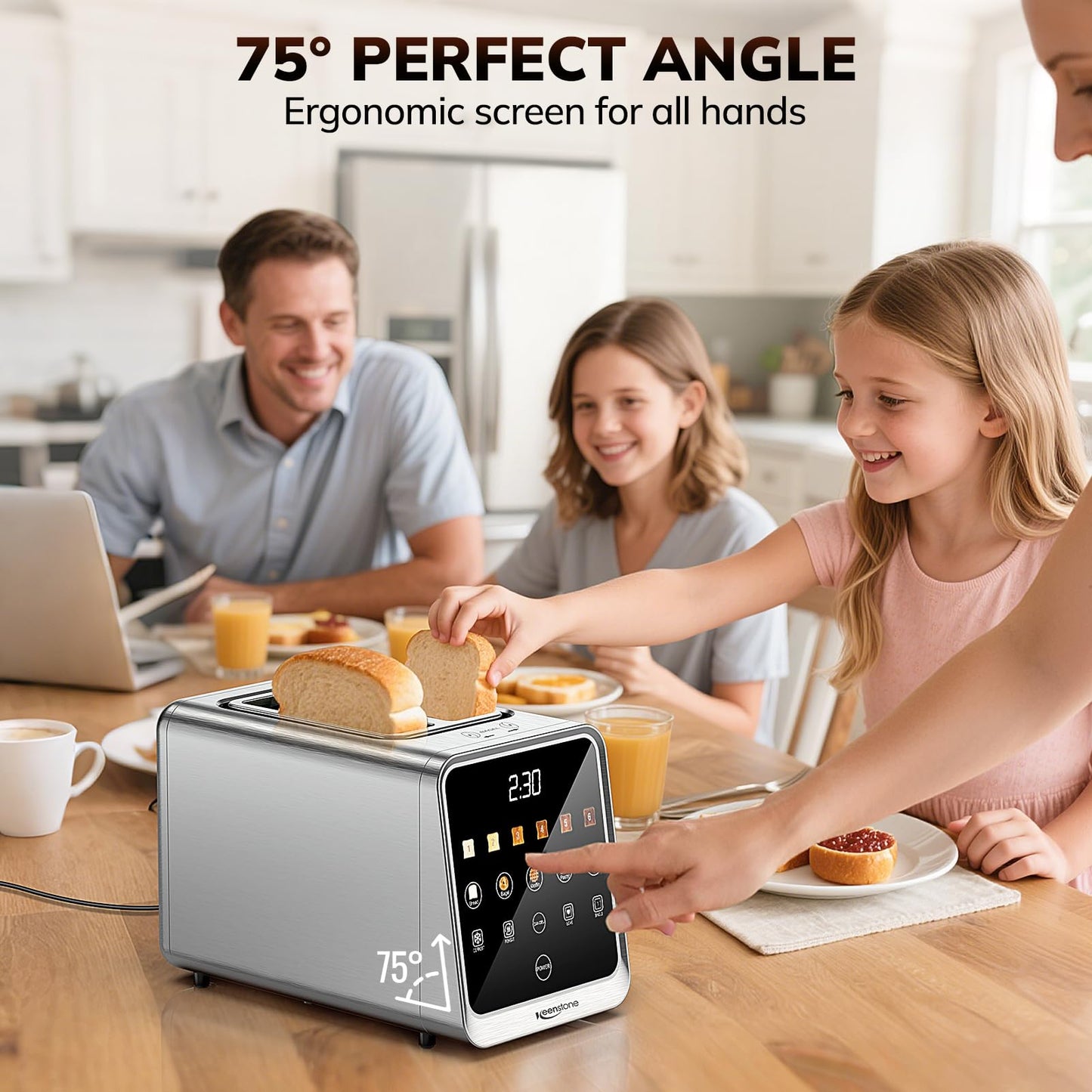 Keenstone Toaster 2 Slice, Digital Smart Toaster with TouchScreen, Dual Control Panel, Single Slot Toasting, Timer, Reheat & Defrost for Bagels, Bread, Waffles, Stainless Steel Kitchen Essentials