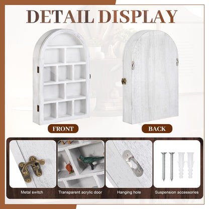 DoubleFill 10" x 15" Trinket Shelf Wooden Shadow Box Display Case with Shelves Acrylic Door Large Wall Mounted Display Shadow Box Mini Figures Curio Trinket Medals Crafts Collection(Retro White)