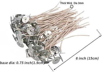 100pcs ECO 4 Wicks for Soy Candles, 6 Inch Pre-Waxed With Base for Candle Making, Thick