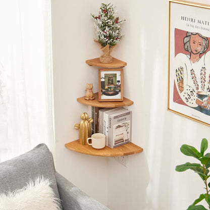 14 inches Oak Corner Shelf Natural Wood Floating Corner Shelves Round End Wall Mounted Display Shelf Corner Plant Stand