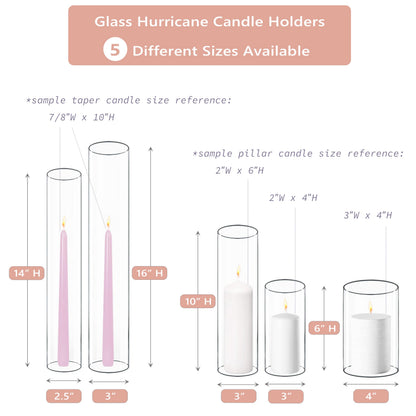 CYS EXCEL 6 PCS (H:16" D:3") Open Ended Clear Glass Hurricane Candleholder Tube Lamp Shade Open Flame Candlestick Holder Chimney Tube Cover Bottomless Cylinder